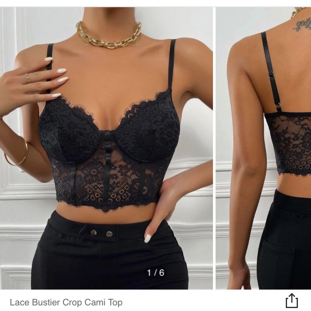 Shein Black Lace Bustier Crop Cami Top